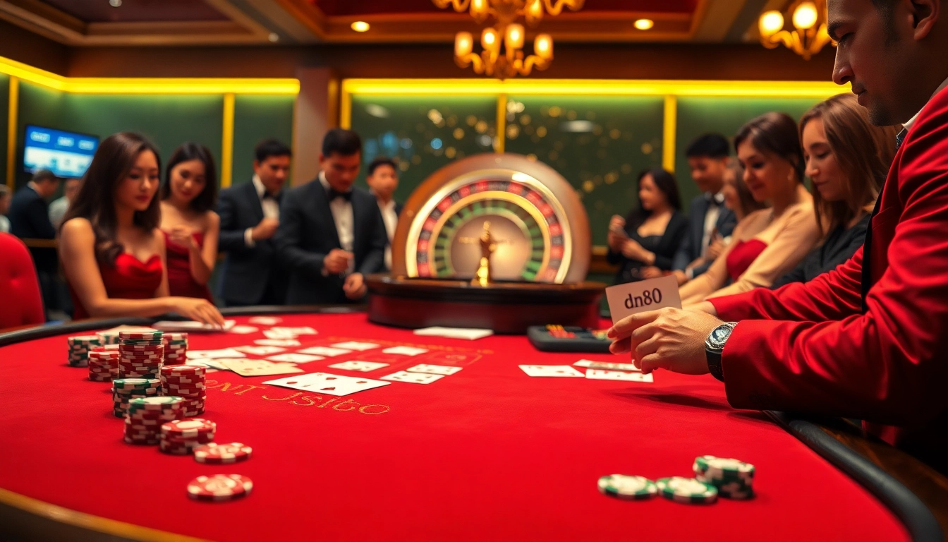 Experience the thrill of gambling at a luxurious casino table featuring dn88 betting slips, vibrant poker chips, and a roulette wheel.