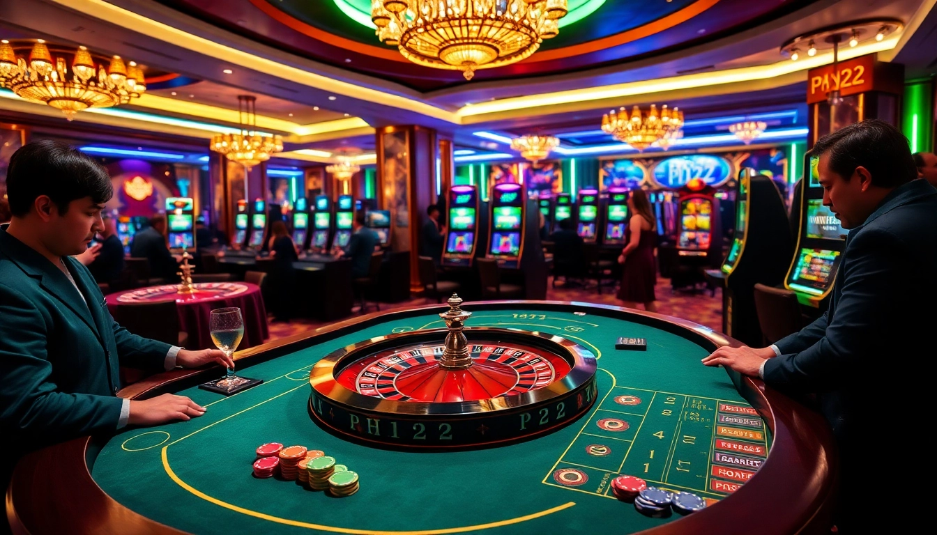 Experience thrilling wins at PH222 with colorful slot machines and elegant casino tables.