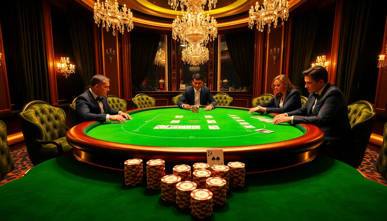 הצבת ההימור שלכם על שולחן פוקר יוקרתי בקזינו, כשצ'יפים צבעוניים ושחקנים נלהבים מסביב.