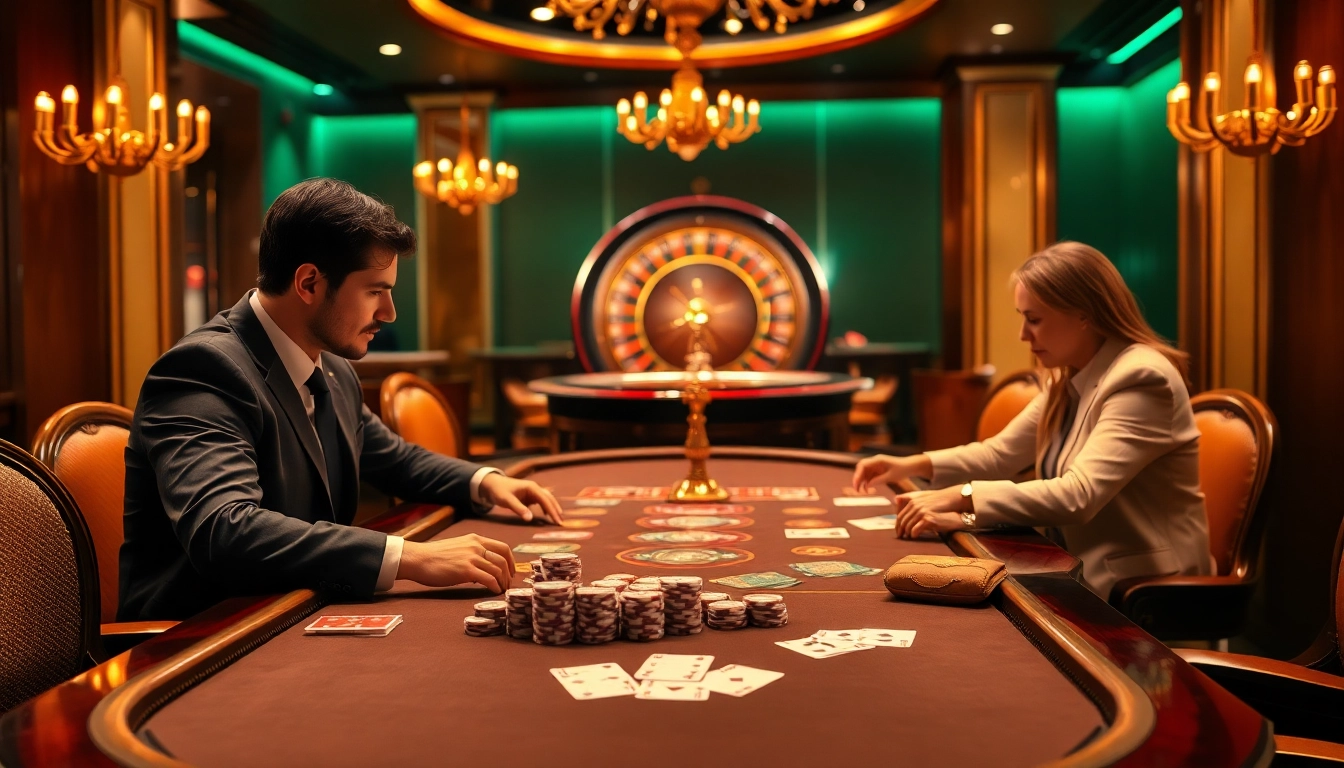 Dynamic poker action at BL555 casino with colorful chips and professional players.