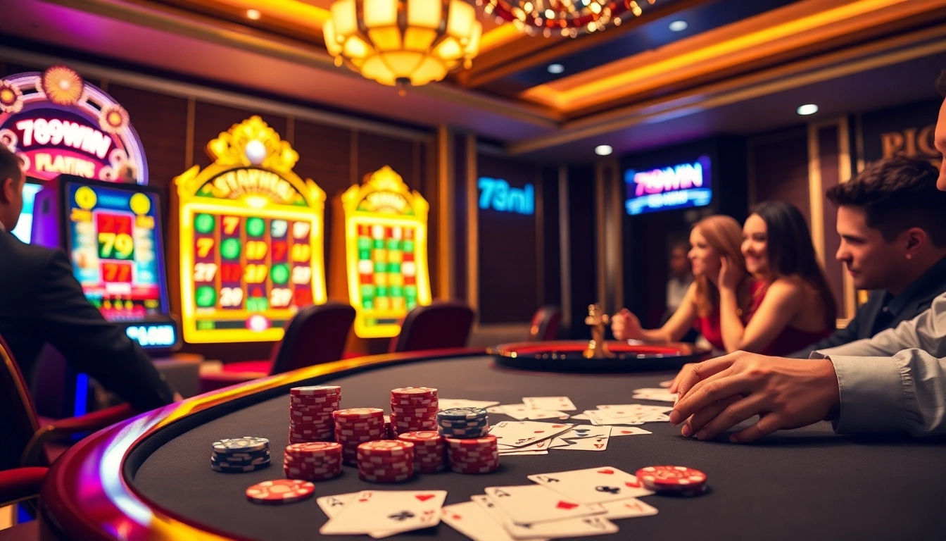 Experience thrilling moments at 789WIN casino with vibrant slot machines and poker table action.