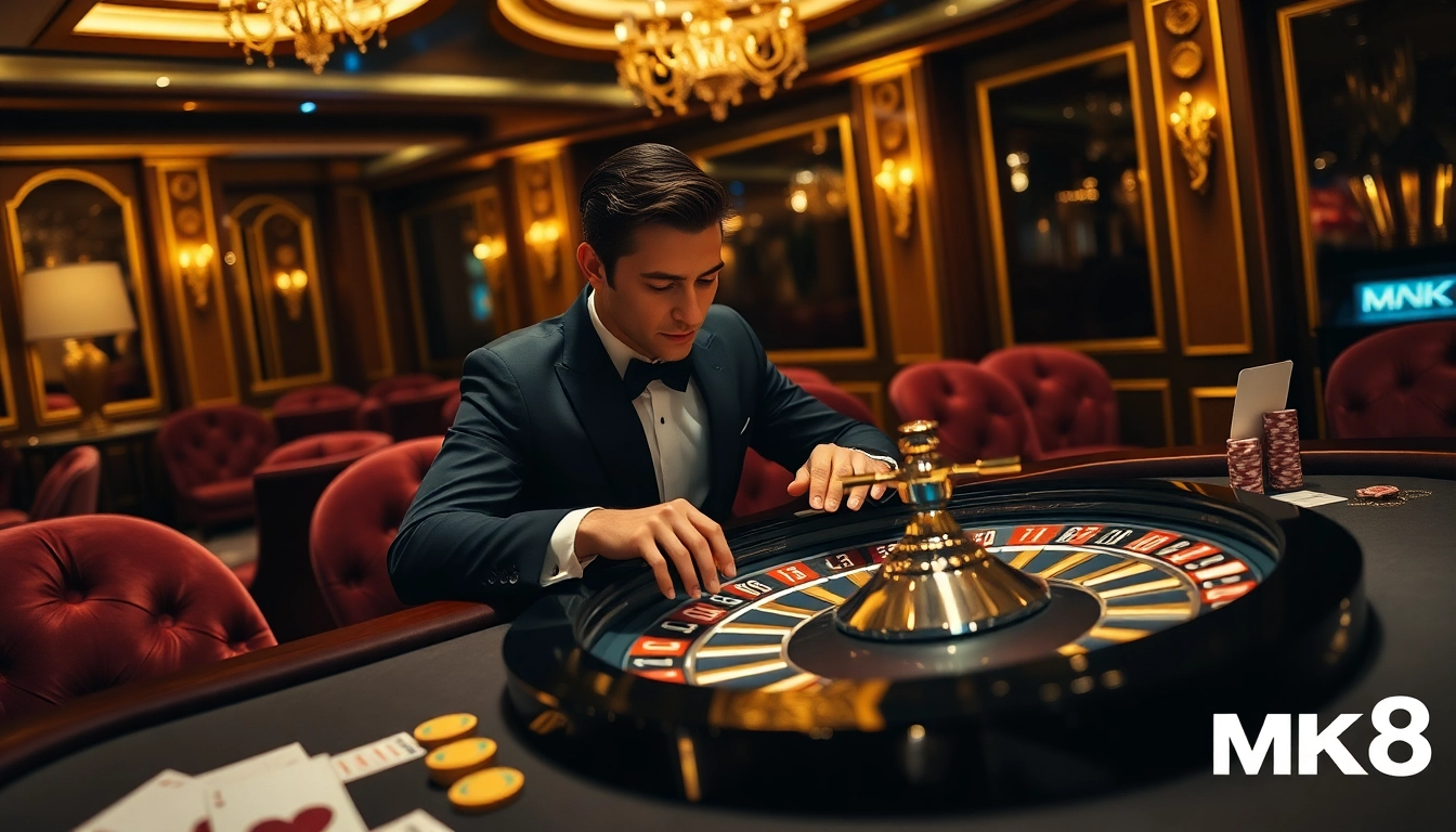 Experience excitement at an MK8 roulette table with vibrant chips and high-stakes action.