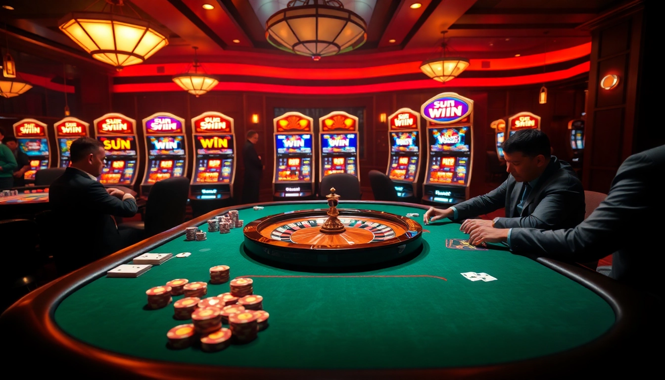 Experience the thrill of sun win at an upscale casino poker table with vibrant chips and cards.