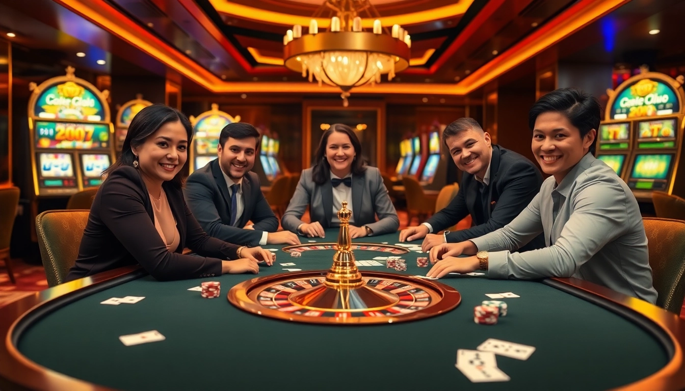 B52club poker table with high-stakes action, colorful chips, and excited players in a luxury casino setting.