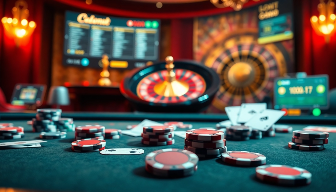 An exciting online gambling experience showcasing liên minh okwin with an elegant casino table and vibrant betting elements.