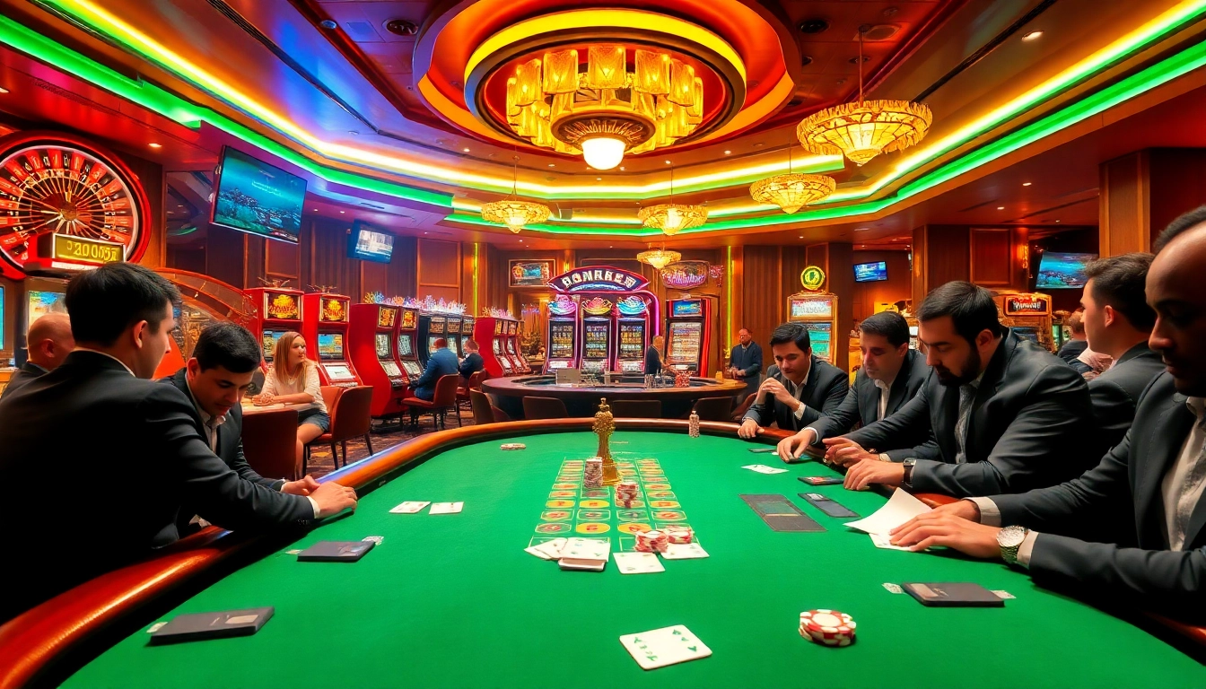 Experience thrilling action in go99 game with stylish casino tables and vibrant slot machines.