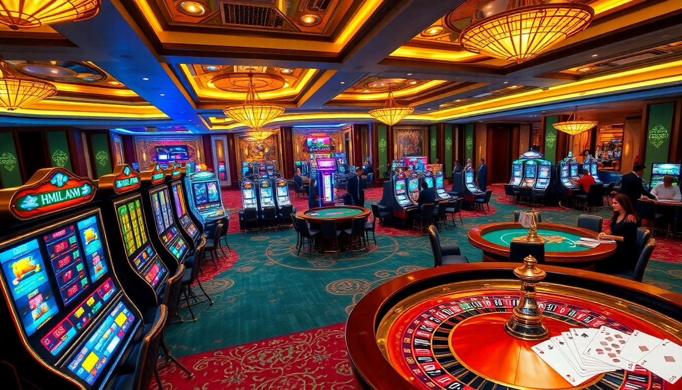 Experience the excitement of hm88 com with vibrant casino tables, slot machines, and poker chips.