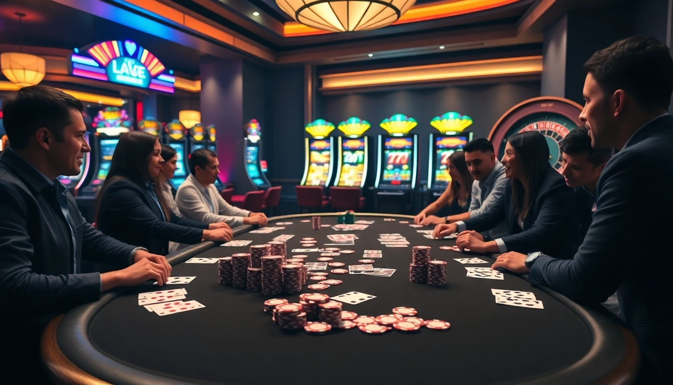 Aksi poker yang mendebarkan di meja kasino datukwin dengan chip berwarna-warni dan kartu.