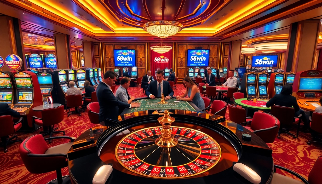 58win players enjoying a thrilling roulette game at a luxurious casino