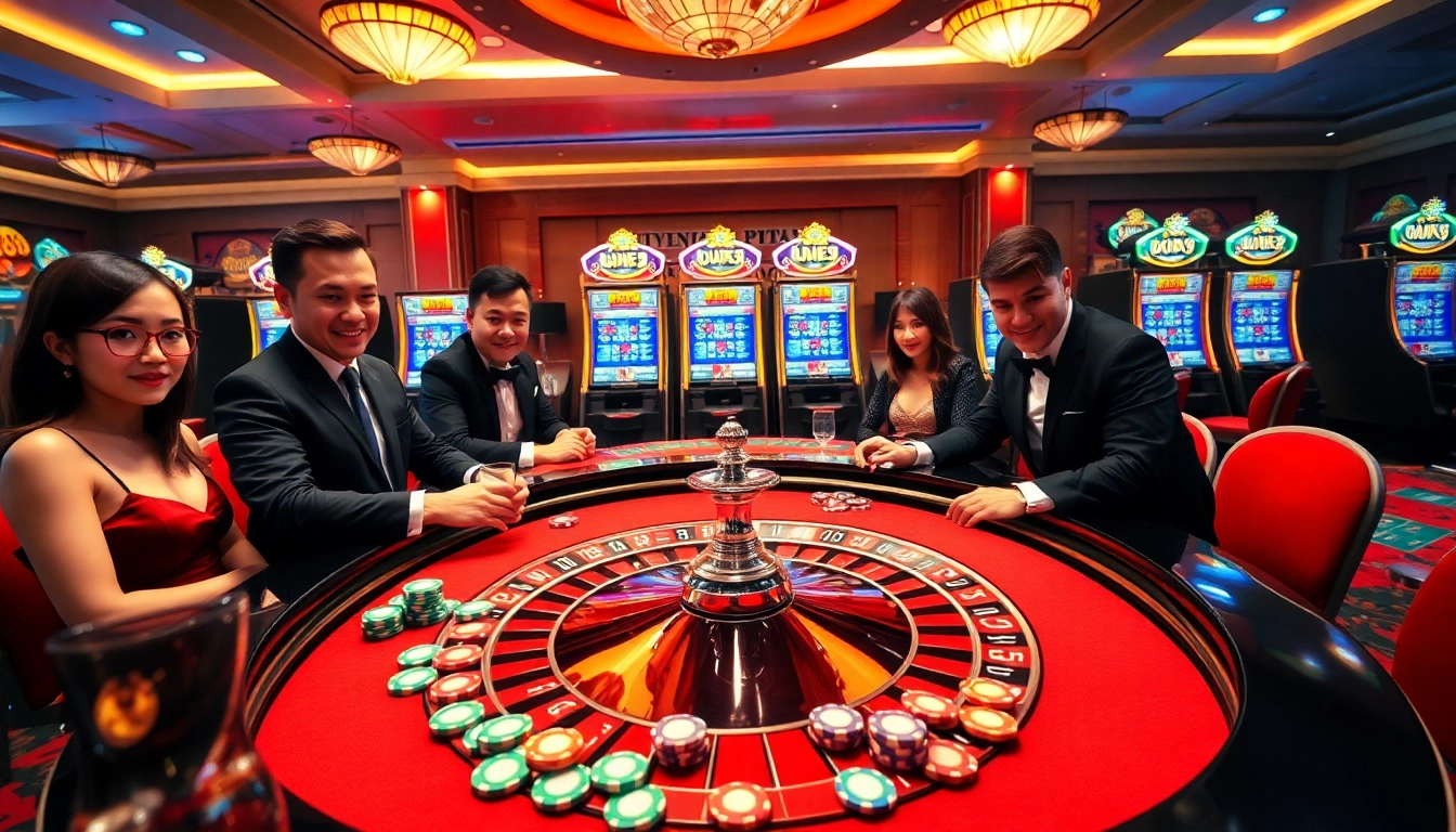 Engaging players at U888 enjoy thrilling casino games with vibrant poker chips and a roulette wheel.