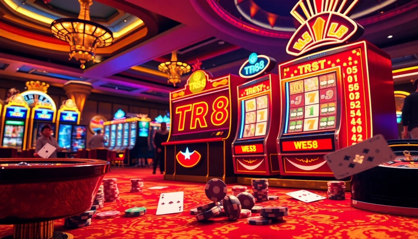 TR88 slot machine in a luxurious casino showcasing vibrant gambling elements.
