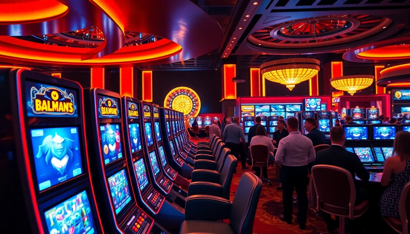 Experience the thrill of batman138 login at a luxurious modern casino with vibrant slot machines.