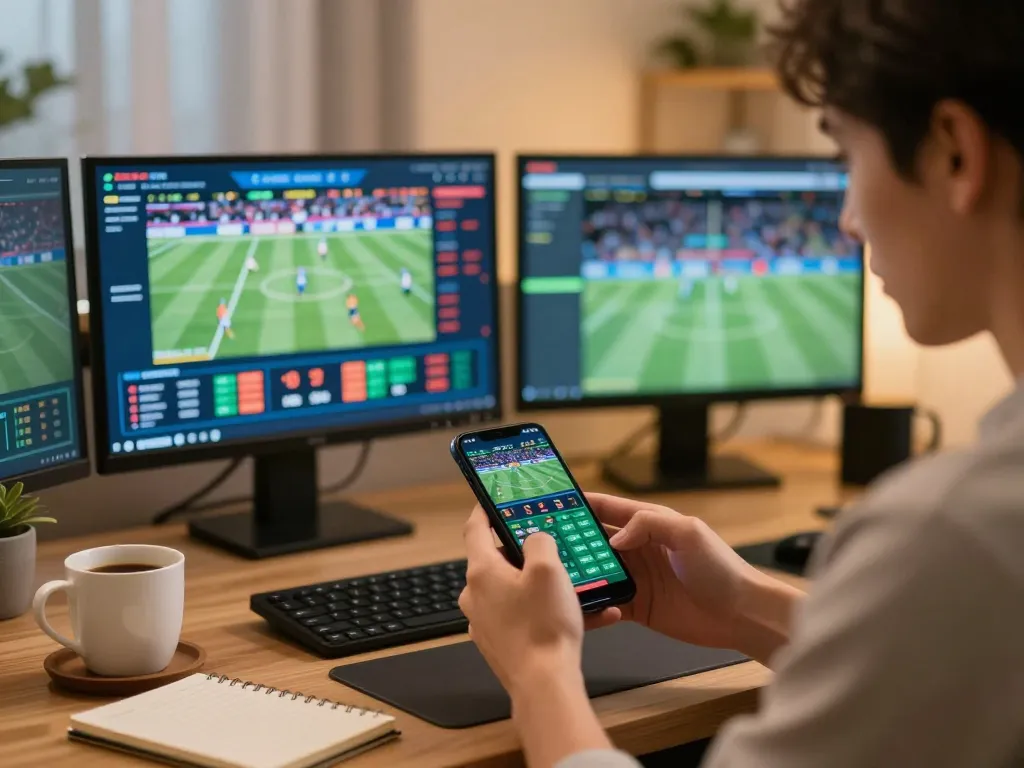 Engaging with dinamit4d while placing live sports bets on a smartphone at home.
