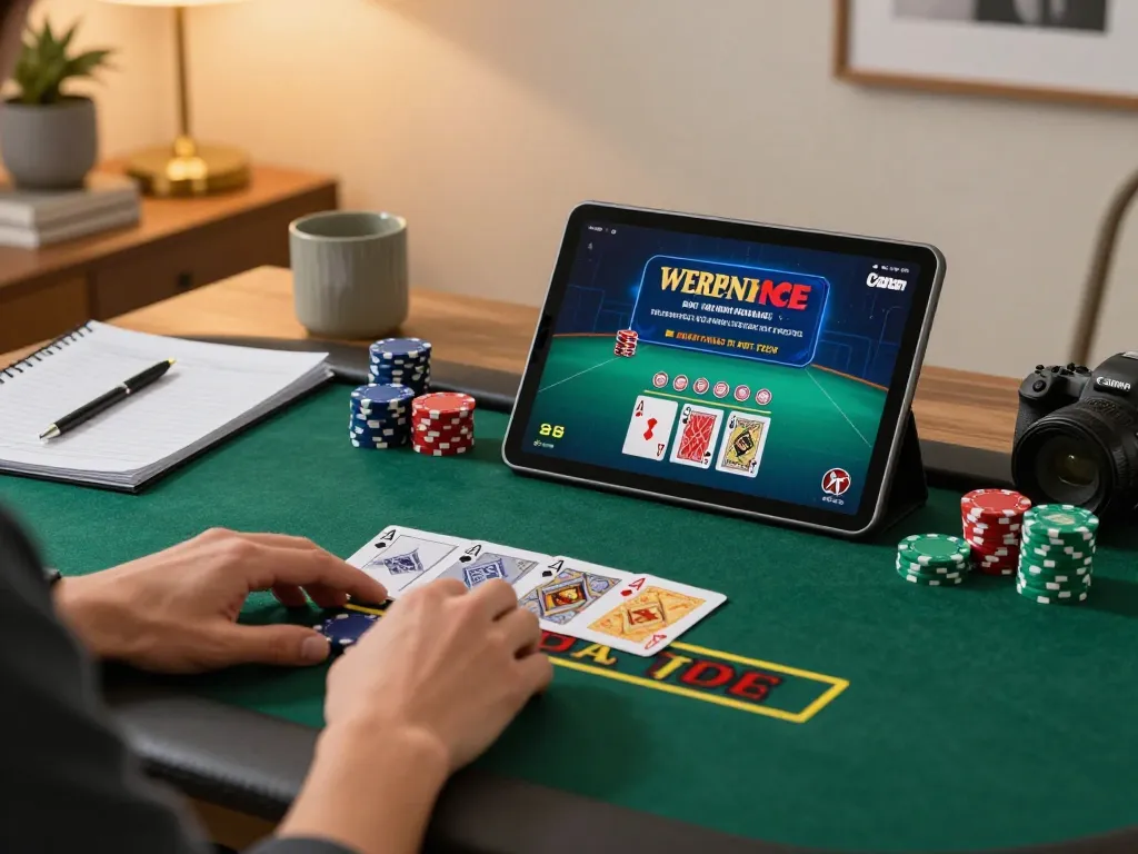 Engaged player experiencing 388bet live dealer blackjack on a tablet, showcasing strategic gameplay.