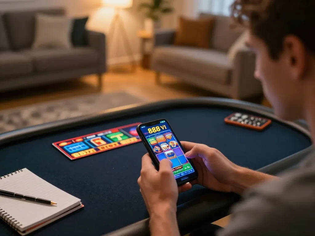 Engaging mobile gameplay on the 888 VI app illustrates exciting online casino experience.