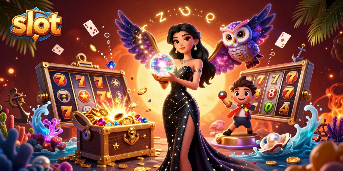 Spin the slot reels for treasures in this cosmic casino art illustration.