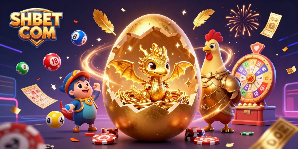 Win big at SHBET COM with a dazzling casino scene showcasing a golden dragon and vibrant lottery elements.