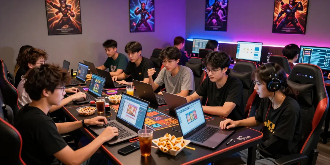 Suasana cafe game dengan teman-teman bermain 68gb, penuh semangat dan keceriaan.