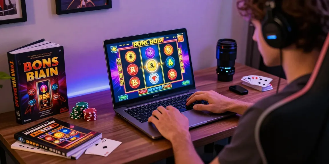 Player enjoying bonus buy slots in a cozy home casino setup with vibrant game graphics.