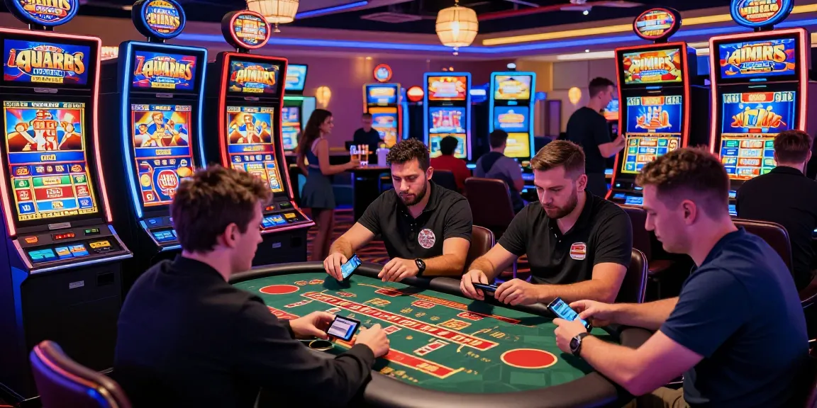 Players using credit cards at a lively credit card casino, enjoying games and engaging in transactions.